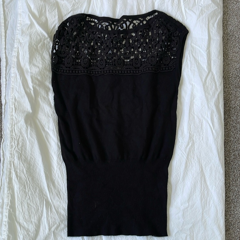 Black sweater shell, Sleeveless, Crochet lace detail